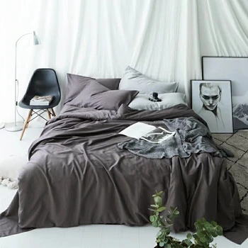 

Elegant bedroom set smooth cotton silk linen mixed duvet cover bedding sets single queen king size quilt doona covers dark coffe