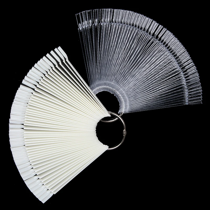 

50Pcs Nails False Natural Fake Finger Tip Nails Fan Board Display Round Practice for Gel Polish Showing Nail Art Tool
