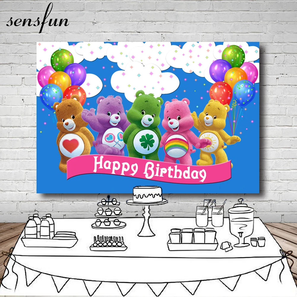 

7x5FT Care Bears Backdrop Colorful Balloon Little Stars Cloud Blue Children Happy Birthday Backgrounds For Photo Studio Vinyl