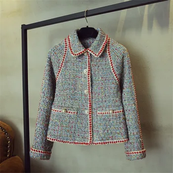 

Luxury Designer Brand Jacket for Women Fashion Peter pan Collar Single Breasted Pearls Buttons Tweed Short Coat