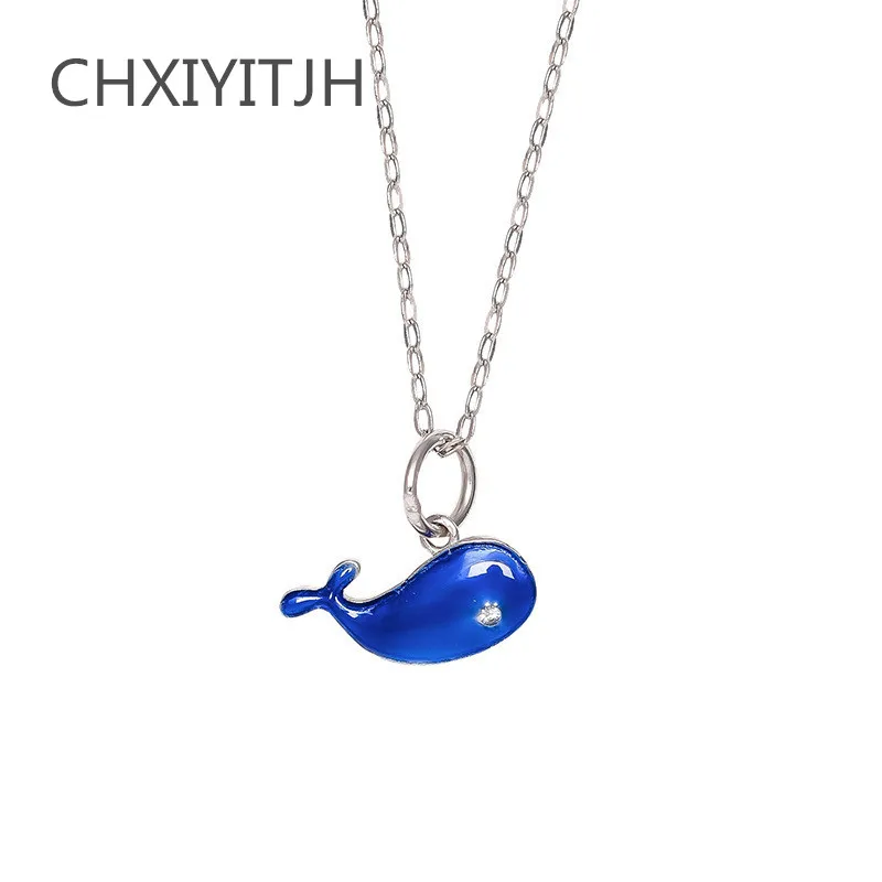 

925 Sterling silver Pendant necklace Little blue dolphins Women fashion jewelry