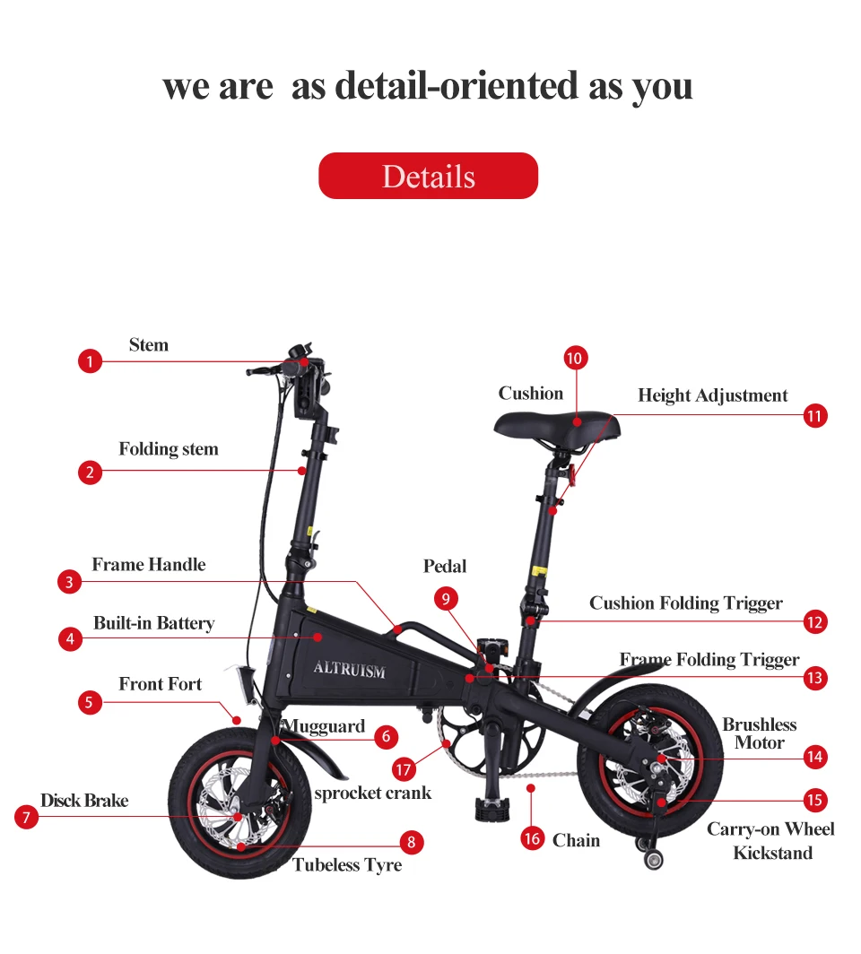 Sale ALTRUISM A1 36V*350W Electric Bicycle Cycling Watertight Frame Inside Li-on Battery Folding ebike 9