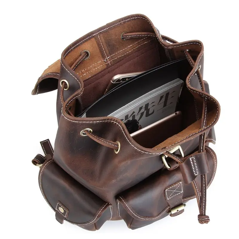 Leather Backpack Vintage Genuine Leather Travel Backpacks Rucksack School Laptop Camping Hiking Bag for College 517D