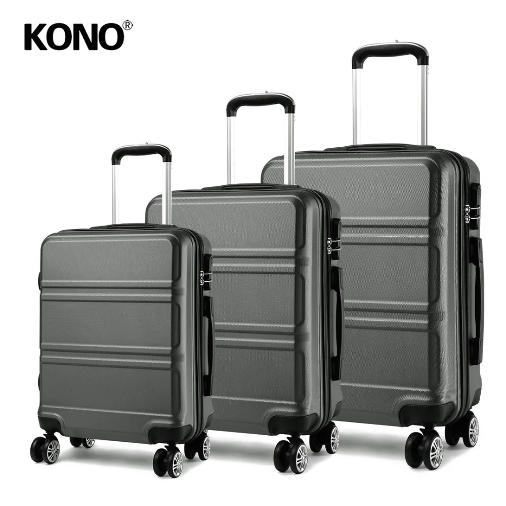 

KONO Rolling Luggage Travel Suitcase Boarding Check In Carry on Trolley Case Bags Hardside ABS 20 24 28 Inch Set Grey YD1871L