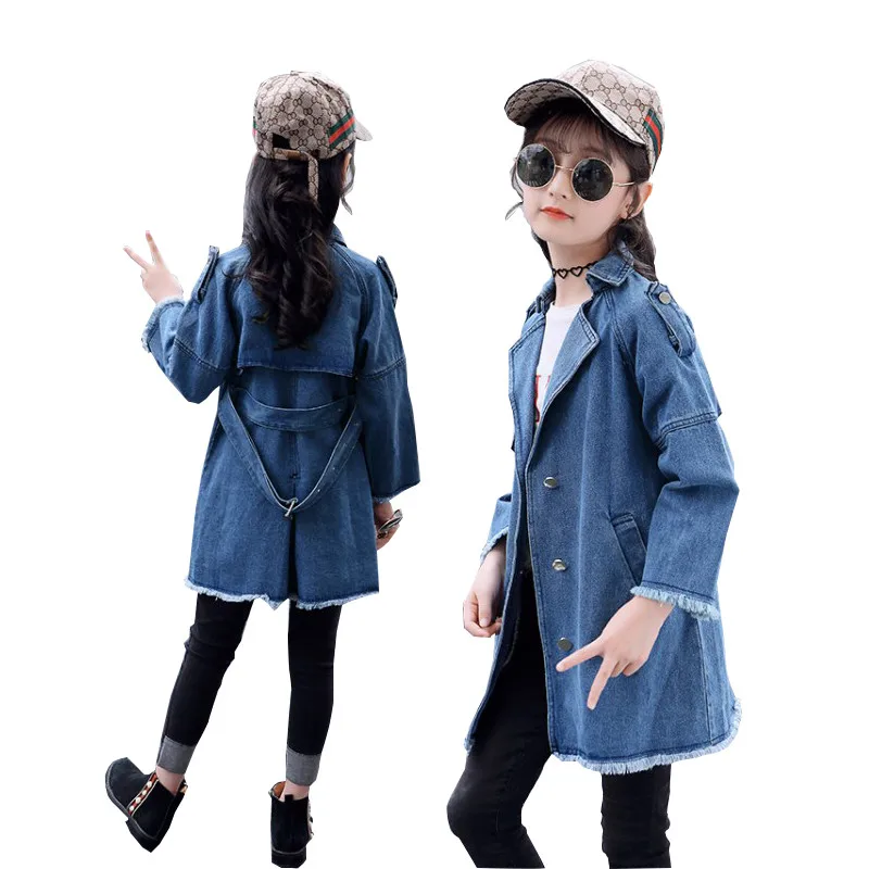 

Girls Trench Coat Autumn Kids Denim Jacket Teenage Girls Jacket Outerwear Fashion Long Sleeve Cotton Coat Children Clothes 12 Y