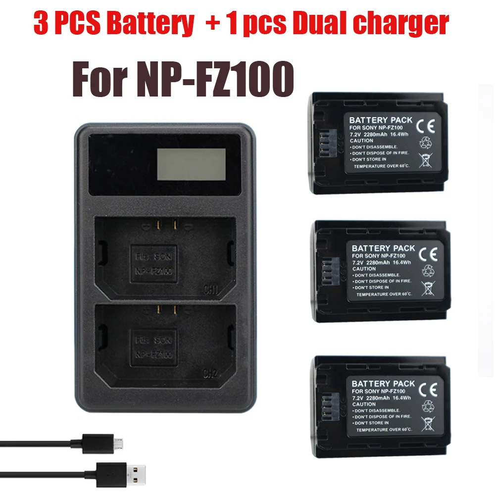 2 Pz Np-Fz100 Batteria Macchina Fotografica LCD Dual Caricatore per Sony Alpha