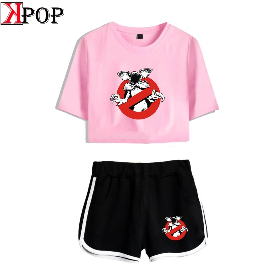 

Stranger things 3 Sexy Harajuku Two piece sets Women Fashion Summer Casual Sexy Girls T-shirt and Short Pants Set