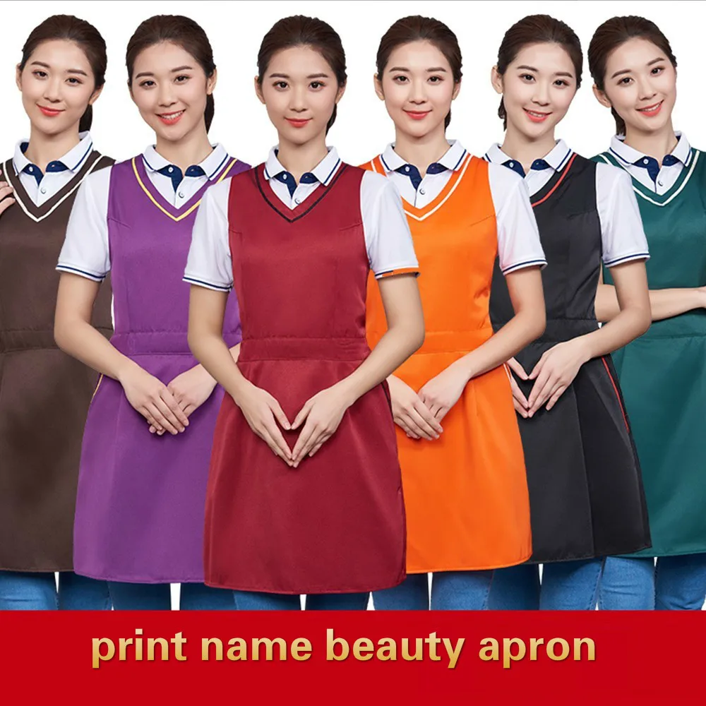 V Neck Aprons Women Work Wear Chef Cook Kitchen Dress Shape Restaurant Cafe Waiter Barber Fast Food Shop Waitress Clothes