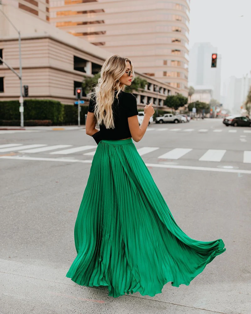 Miguofan Pleated Skirt Women High Waist Long Skirts Loose Streetwear Solid Black White Maxi Skirts Summer Jupe Femme