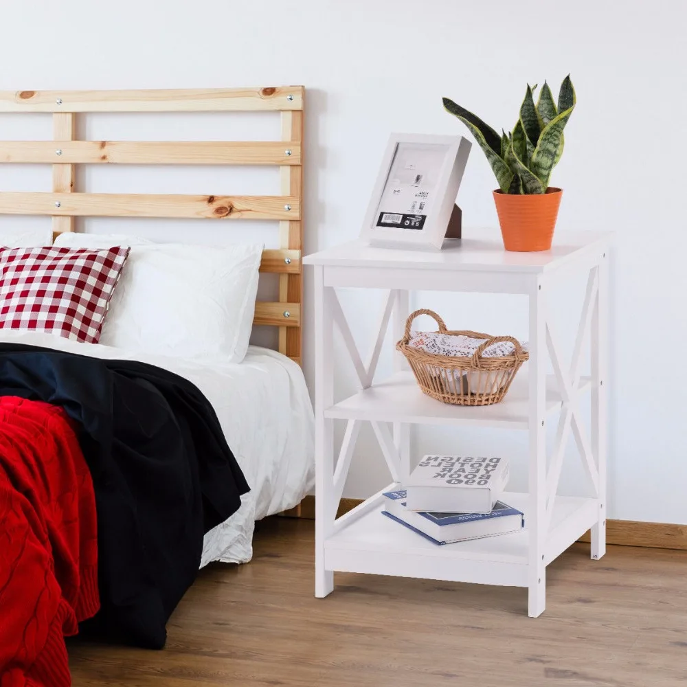 Giantex 3-الطبقة منضدة نهاية الجدول التخزين عرض الرف غرفة المعيشة في Furni الأبيض جديد المنزل الأثاث HW58944