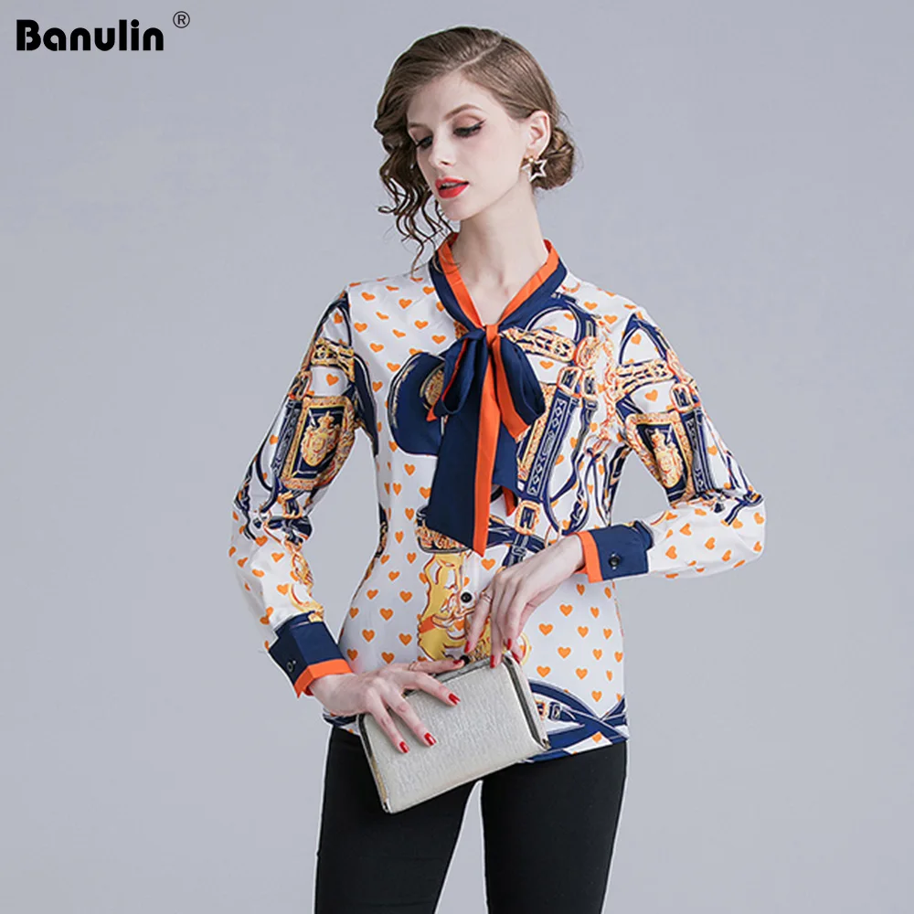

Banulin Spring Fashion Women Designer Runway Tops Print Vintage Blouses Ladies Office Shirts Casual Blusas Mujer De Moda L8017