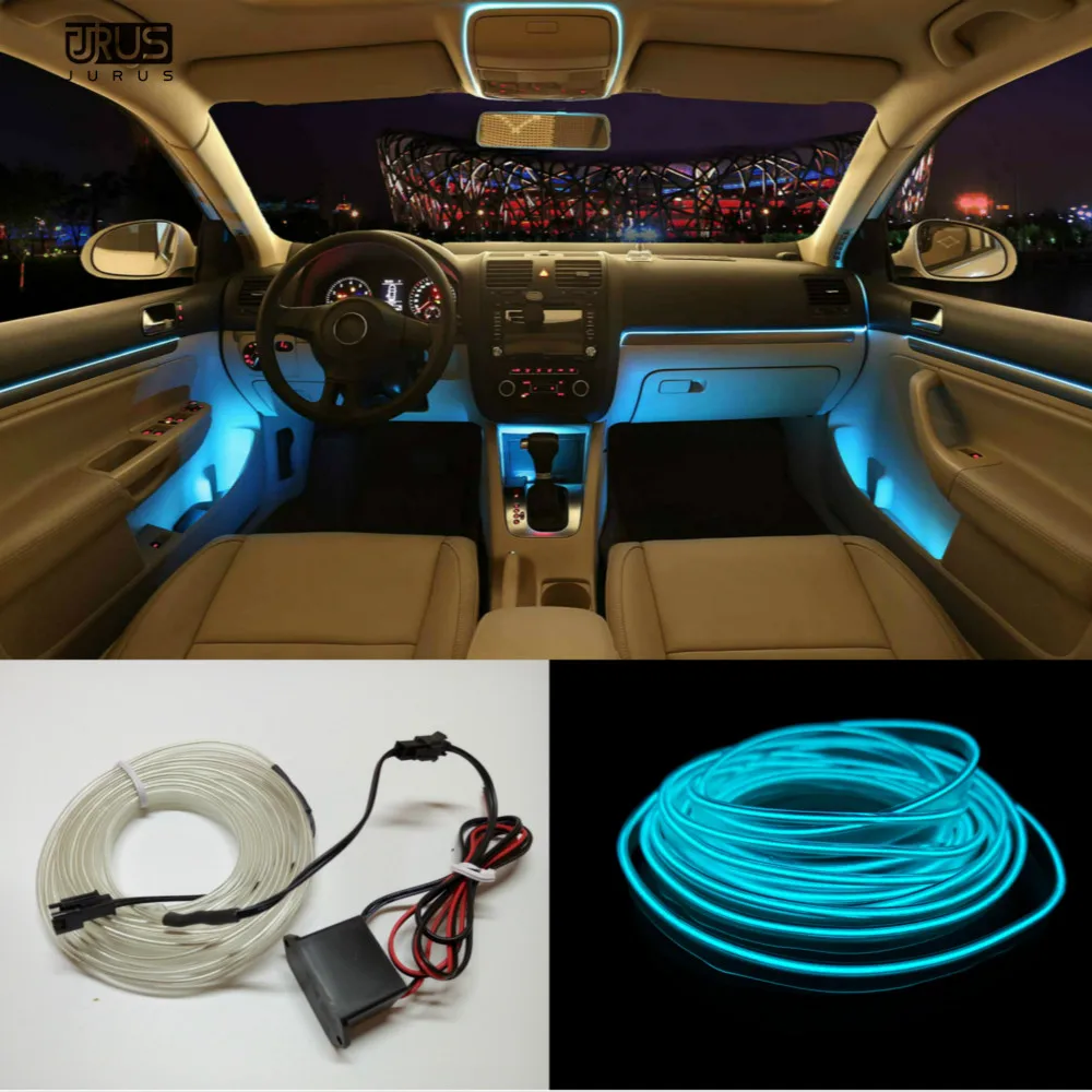 JURUS 5M 10 Colors EL Cold Line Flexible Car Lights Interior Decoration Moulding Trim Strips For Motorcycle Cars Ambient Light JURUS 5M 10 Colors EL Cold Line Flexible Car Lights Interior Decoration Moulding Trim Strips For Motorcycle Cars Ambient Light