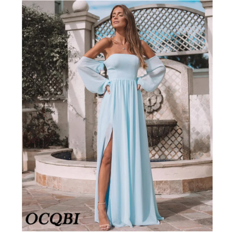 

Sexy Women Chiffon Off Shoulder Maxi Dresses Elegant Bodycon Backless Strapless Dress