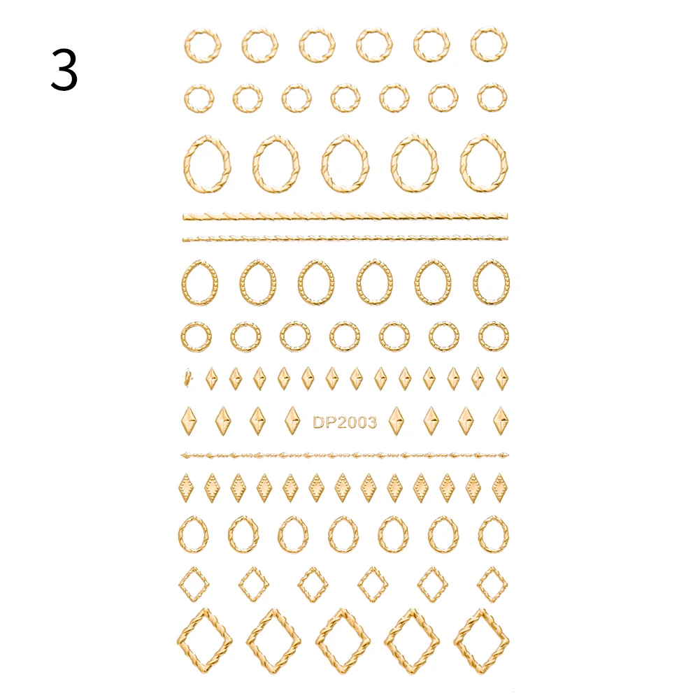 Золотые 3D наклейки для ногтей, полосы, геометрические сердца, самоклеющиеся наклейки для нейл-арта, переводные наклейки s, декор для маникюра 11,5*6 см - Цвет: Pattern 3