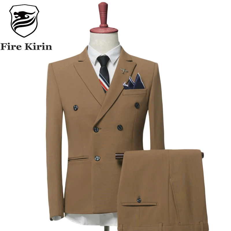 Fire Kirin Double Breasted Suit Men 2018 Fashion Brand Men