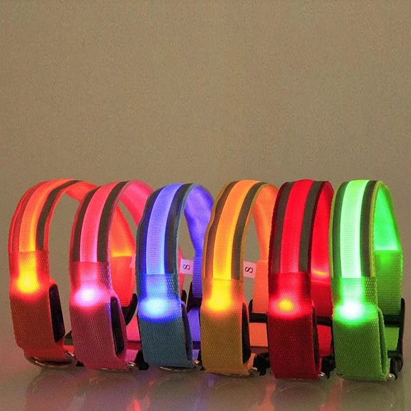 

8 Color S M L XL Size Glow LED Dog Pet Cat Flashing Light Up Nylon Collar Night Safety Collars Supplies Products AA