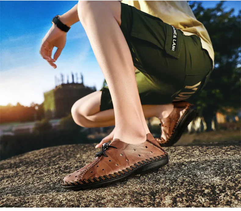 ZUNYU/Новые летние сандалии; Мужские дышащие сандалии из натуральной кожи высокого качества; мужская обувь на плоской подошве; Модная Повседневная пляжная Мужская обувь; размер 48
