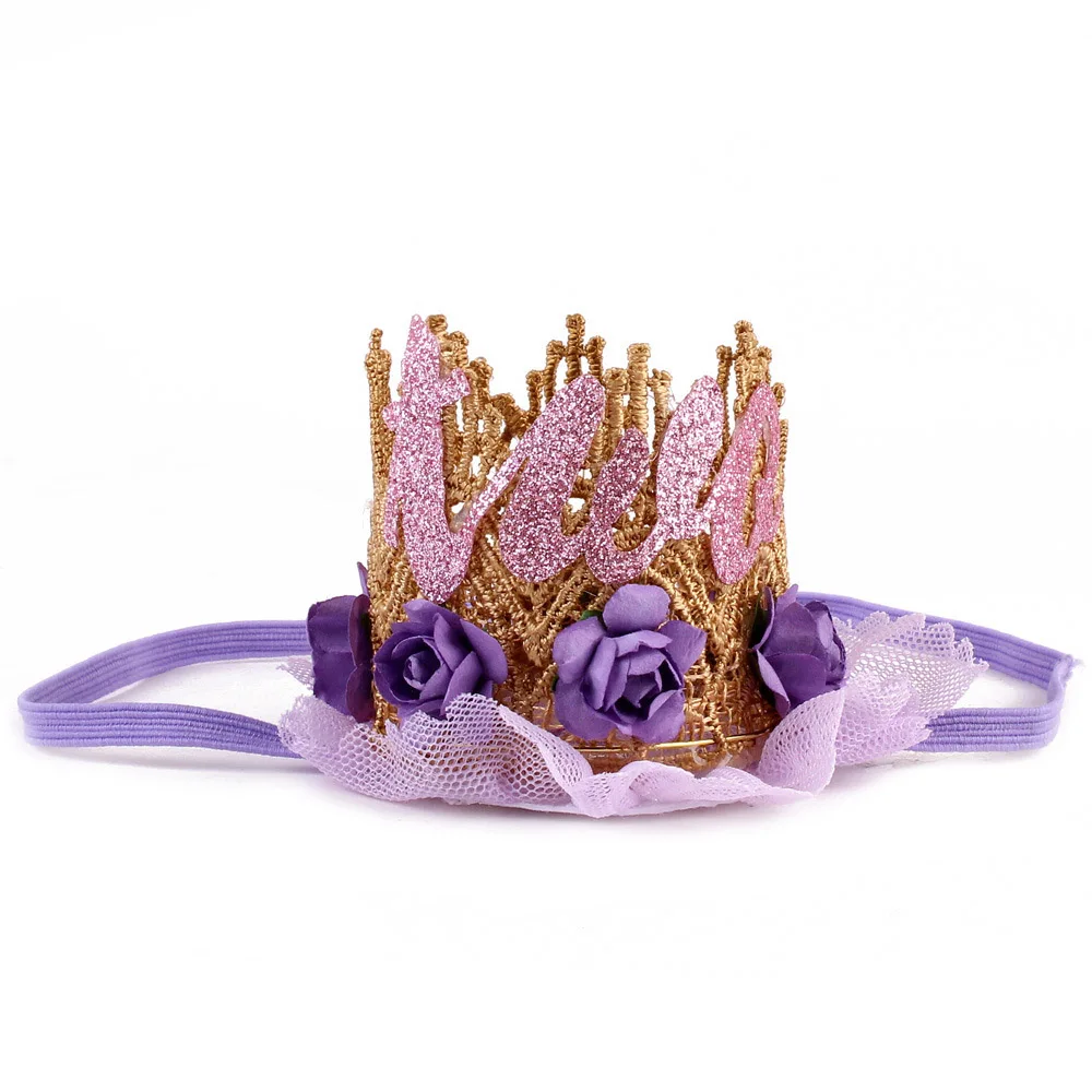 Цветок кружева корона DIY ручной работы День рождения один два Корона головная повязка Детская повязка на голову аксессуары для волос