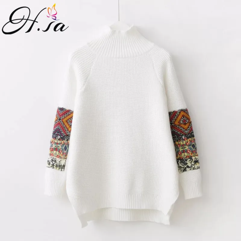 

H.SA 2017 Women Vintage Turtleneck Sweater Jumpers Long Sleeve Solid Retro Pullover and Sweaters Irregular Split sueter mujer