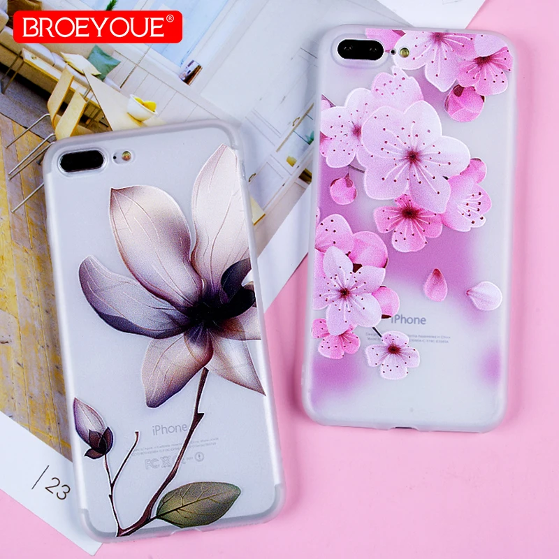 

3D Relief Flowers Case For iPhone SE X 5S 6S 6 7 8 Plus Cover TPU Silicone Soft Cover Transparent Thin Matte Back Phone Shell