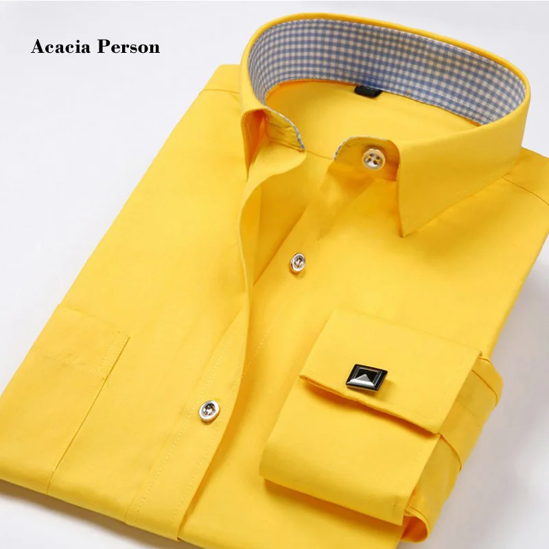Brand High Quality New 2017 Fashion french cufflinks shirts men dress shirt Slim Fit Long Sleeve Cotton 4XL 10 Color