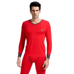 CILER Термальность комплект нижнего белья красные осенние Для мужчин кальсоны Для мужчин; Moda хлопок теплый длинный Джон v-образным вырезом