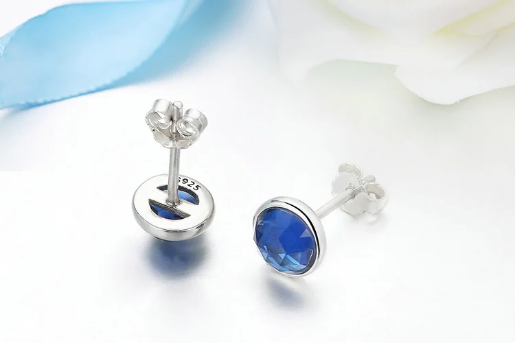 Женские серьги-гвоздики WOSTU из серебра 925 пробы с голубыми кристаллами ZBBS501