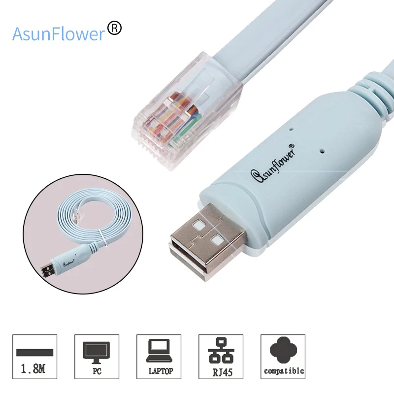 

1.8M Cisco Console Cable USB Extension Lan RJ45 FTDI USB FT232R chip + RS232 Level Shifter For Mac OS X / 9 / 8 For Windows