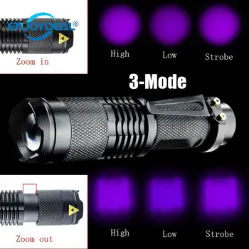 

Tactical 18650 3-Mode Ultra Violet LED Flashlight Torch Focus Adjustable Purple UV Light Flashlight Work Light