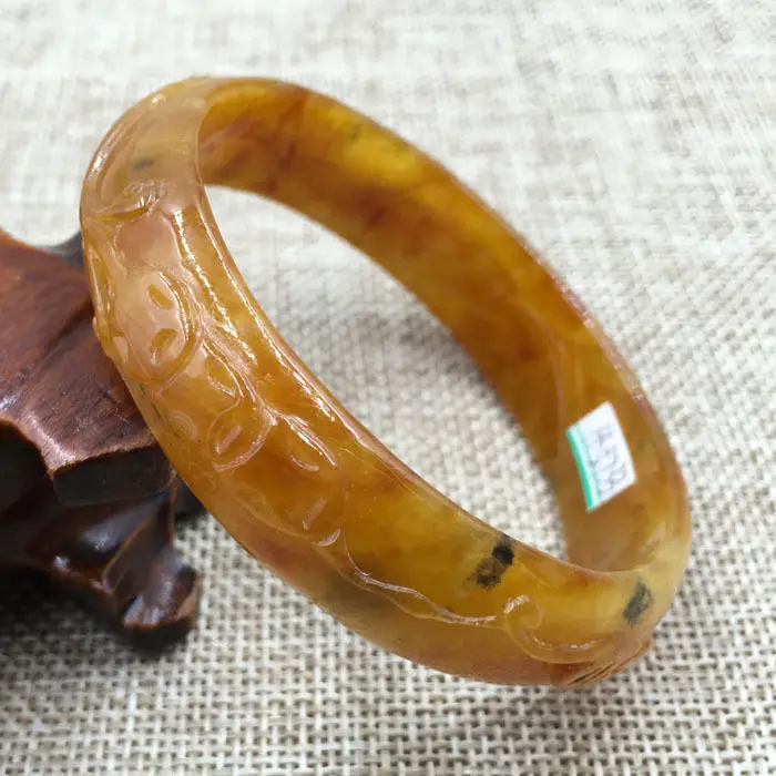 

A-5733 Vintage China Hand-carved Brown Jadeite Jade Gems Bracelet Bangle 58mm