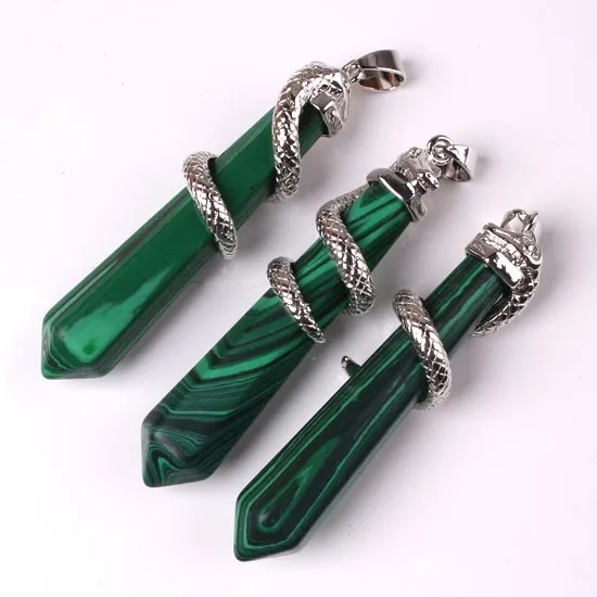 Natural Gnergy Gemstone~ Silver Plated Amethysts Rose Pink Quartz Opalite Opal Stone Hexagon Prism Wrapped Snake Pendant Charm Jewelry 11 AA00201010305b