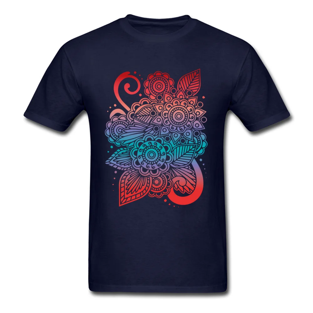 Normal Colorful Flower Ornaments Short Sleeve ostern Day Tops Shirt Newest Round Neck 100% Cotton Fabric Tee-Shirt Mens T Shirt Colorful Flower Ornaments navy