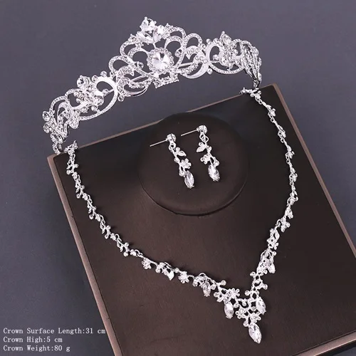 Свадебный ювелирный набор для невесты, корона, ожерелье, серьги, свадебные аксессуары для волос, Хрустальная корона, ожерелье, украшение для головы, свадьба - Окраска металла: HG233  TL049
