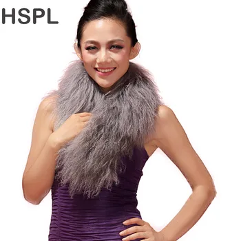 

HSPL Fur Scarf 2019 New Arrival Tibetan Sheep Scaves White Mongolian Lamb Fur Scarf BLACK GREY BROWN cachecol de pele