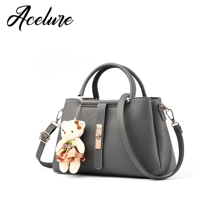 

ACELURE Fashion Bear Doll Decor Women Shoulder Bag Solid 4 Color Brand Designer Handbag Zipper Metal Hasp Lady's Tote Satchels