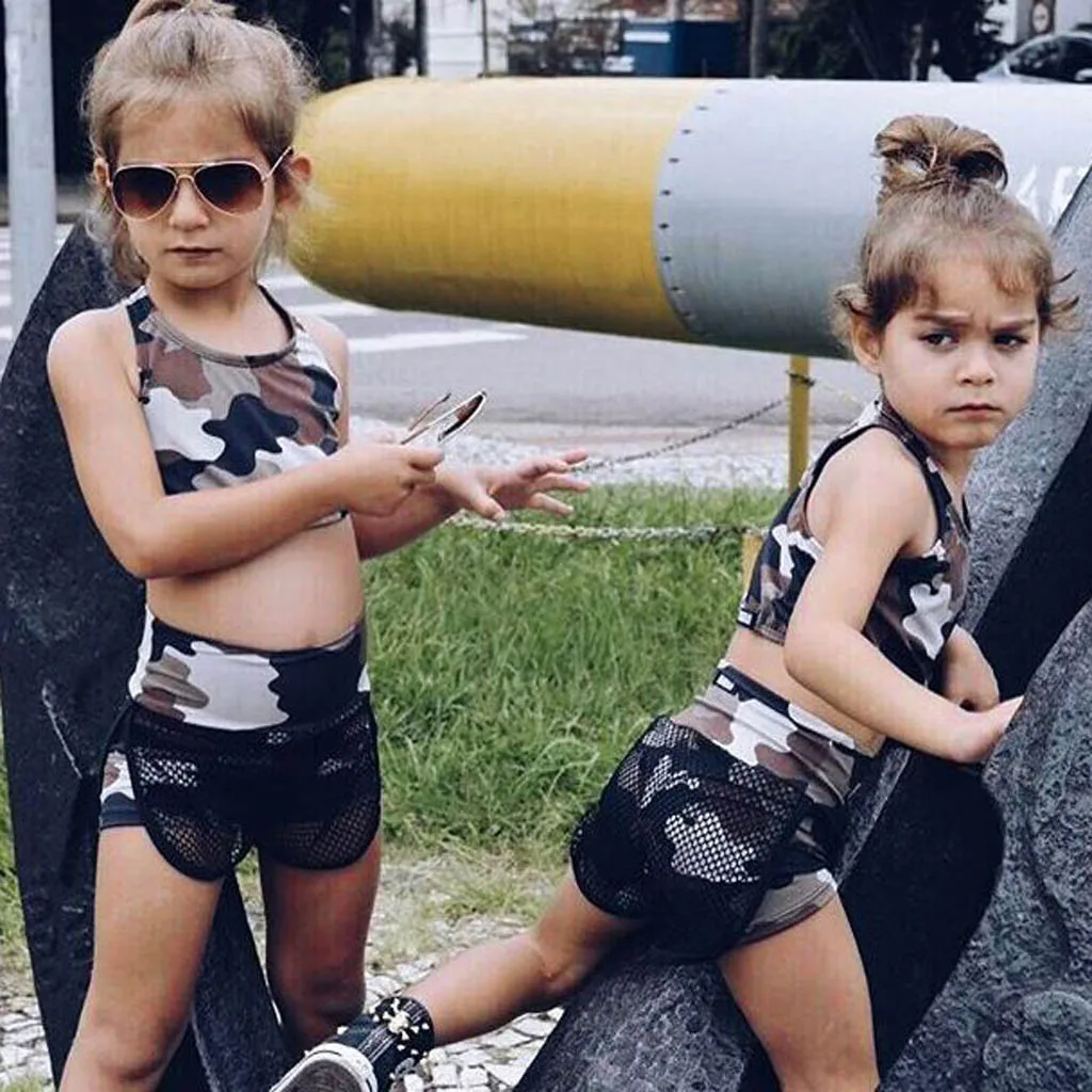 Vetement enfant fille/комплект из 2 предметов для новорожденных девочек камуфляжные топы