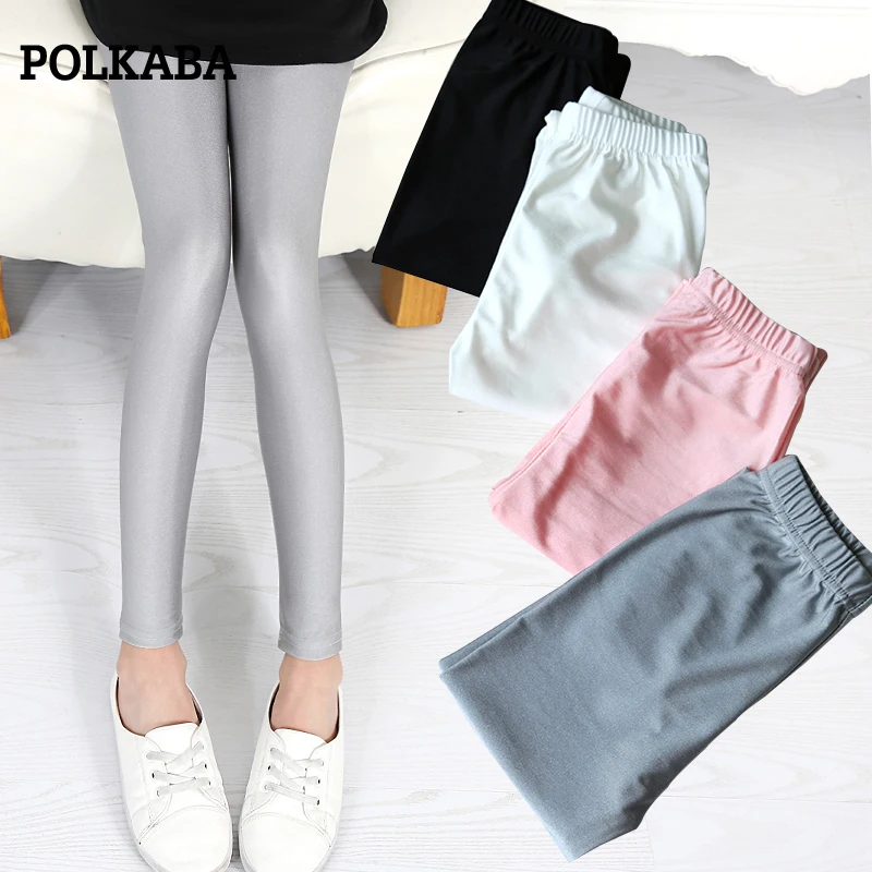 

3-9 Years Kids Skiny Pants 2018 Autumn Solid Color Shiny Leggings Children Fashion Clothing Girls Skinny leggings faux leather