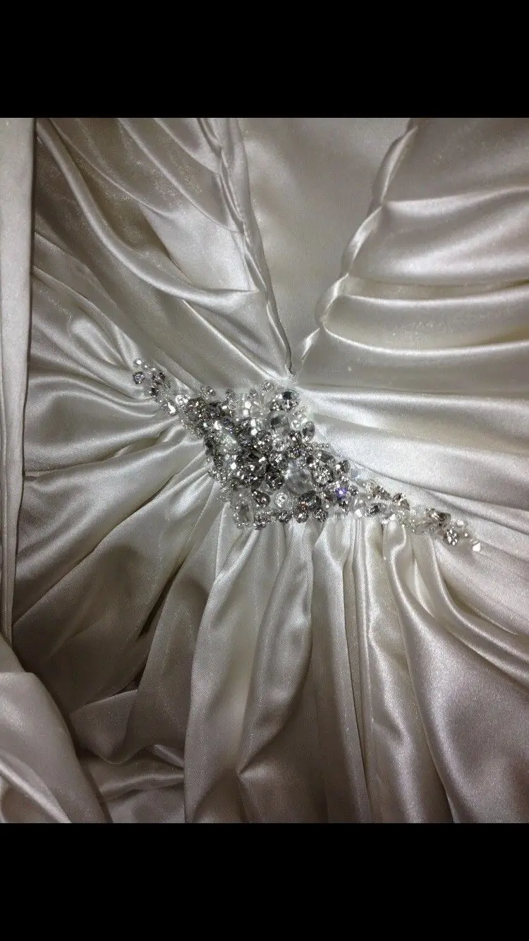 Винтаж плюс Размеры Vestidos De Novia индивидуальный заказ без бретелек Бисер аппликацией свадебное платье оборками атласное свадебное платье с длинным шлейфом