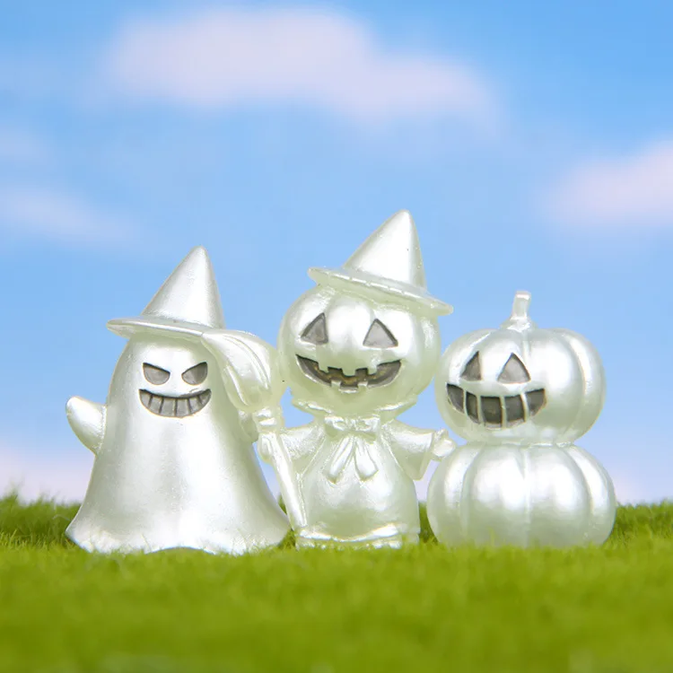 

Luminous Halloween Pumpkin Ghost Demon Figurines Miniatures Fairy Garden Gnome Moss Halloween Party Micro Landscape Decoration