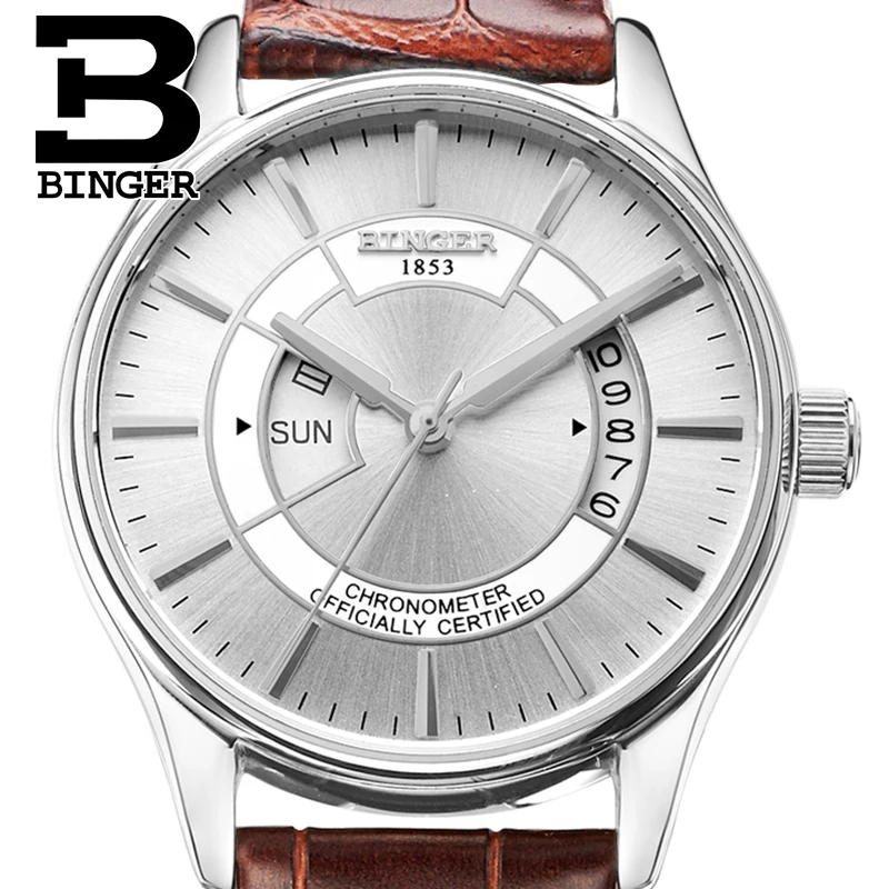 Оригинальные роскошные швейцарские часы Binger Брендовые мужские стальные автоматические механические самоветер сапфировый стол водонепроницаемый навигатор