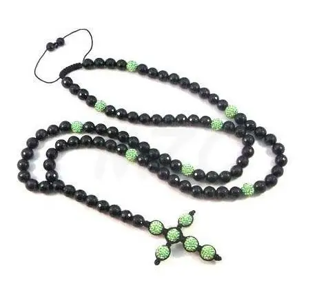 

black resin pearl 10mm bead Mixed Micro Pave Disco Ball Beads cross Long crystal necklace crystal for men.best chain Jewelry!