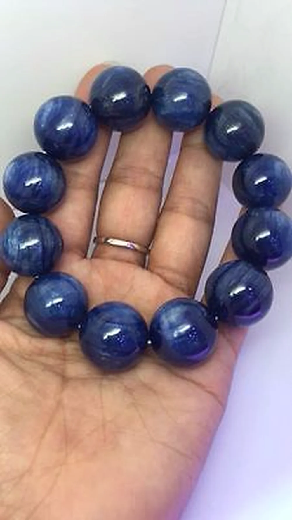 

Natural Blue Kyanite Crystal Cat Eye Beads Stretch Bracelet 18mm AAAAA Healing Charming Stone Woman And Man