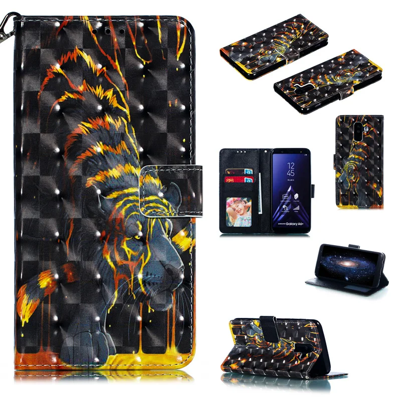 

2019 New 3D Mobile Phone Wallet Cover Case For Samsung A6 Plus 2018 Case Flip Soft TPU + PU Leather Bag For Galaxy A6 2018 Case