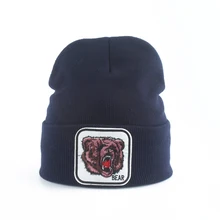 Новые Животные медведь вышивка мужские зимние шапки бини для женщин теплая вязаная шапка уличная хип-хоп шапка осень Skullies Beanies