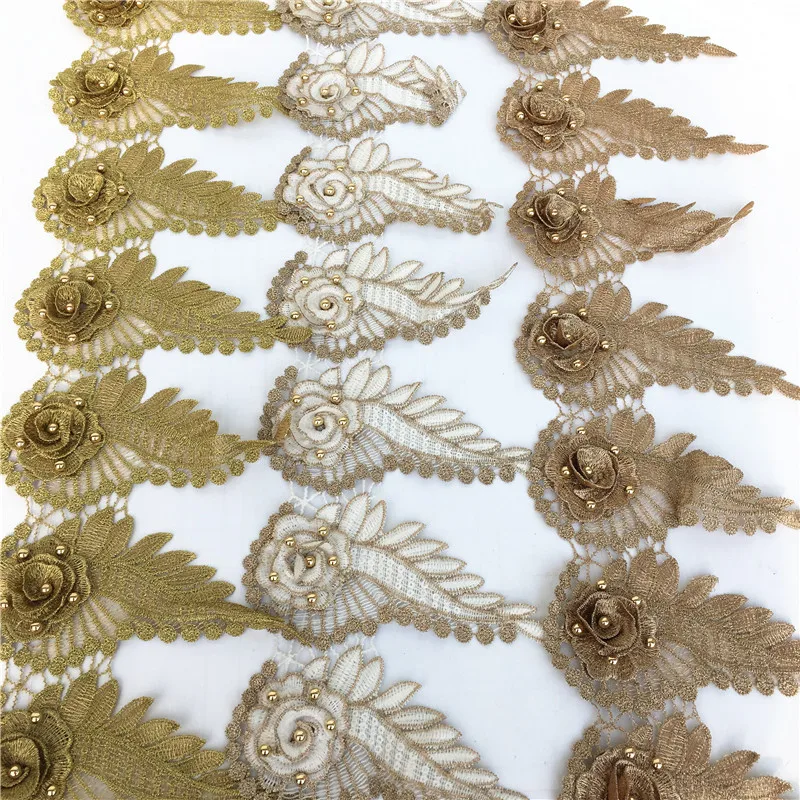 

1Yard Luxury 3d Flower 16cm Glitter Golden Beads Embroidered Lace Applique Lace Trim For Sewing Collar Crafts Dress Accessories
