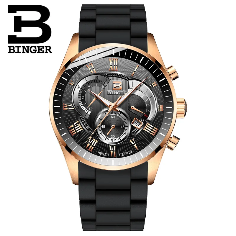 Часы Binger Топ Брендовые мужские часы с хронографом Спорт Водонепроницаемый часы человек часы военные Роскошные Для Мужчин's часы аналоговые кварцевые - Цвет: Golden black