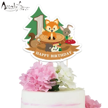 

Woodland Animals Theme Party Paper Cake Topper Series 3 Happy Birthday Shower Decoration Custom-Made Personalized Cake Topper