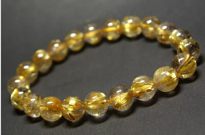 

huij 001671 Top Quality Natural Genuine Golden Rutile Quartz Round Bead Bracelet 9-9.5MM