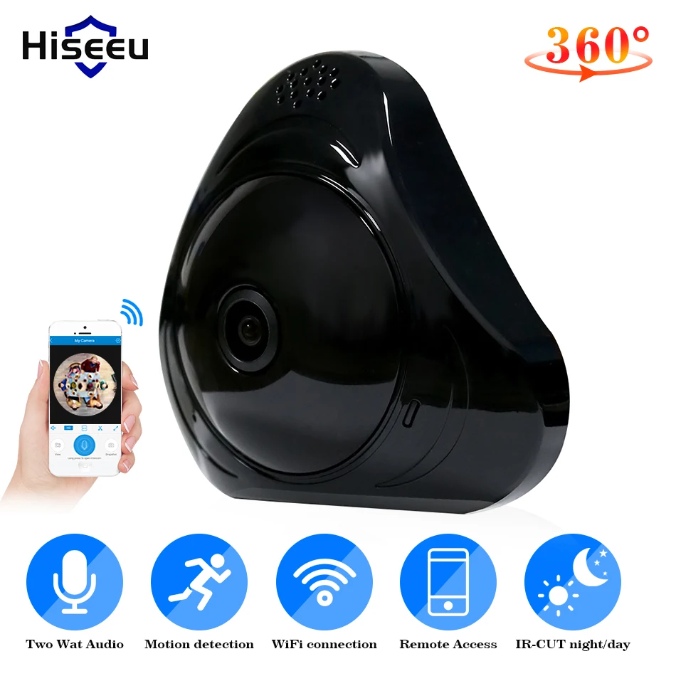 Hiseeu wifi FishEye ip камера 360 градусов мини видеонаблюдения беспроводная 1.3MP сетевая