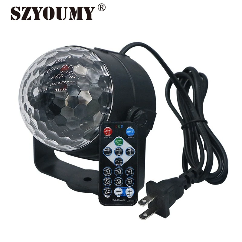 

SZYOUMY Mini RGB 3W Crystal Magic Ball LED Stage Lamp DJ KTV Disco Laser Light Party Light With 16Keys Remote Control 5PCS A LOT